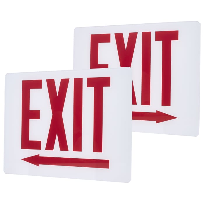 Satco 67-331 Exit Sign Double-Sided Panel Kit Accessory Two White Glass Panels Red EXIT Signage One Panel Has Right Direction Arrow The Other Panel Has A Left Direction Arrow For Use with Steel Chicago Signs and Combos