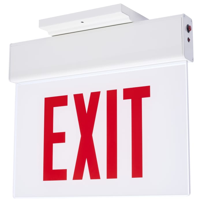 Satco 67-341 Edge Lit Exit Sign Chicago Approved White Housing 120-277V 90 min Backup Double Face Surface Mounting