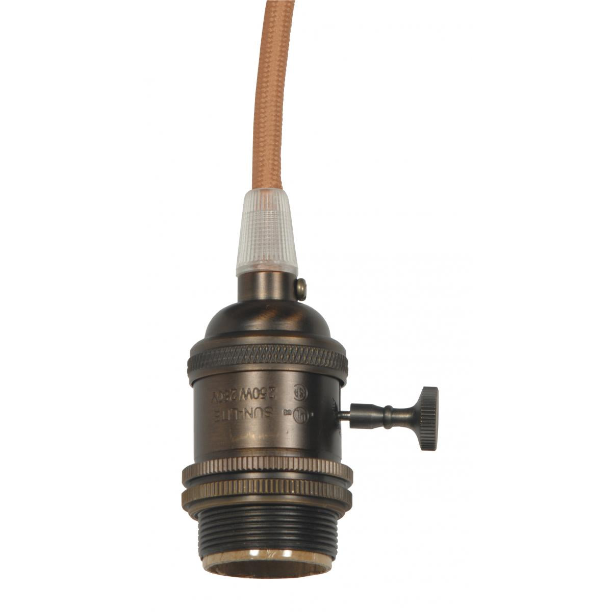 Satco 80-2432 Medium base lampholder 4pc. Solid brass prewired On/Off Uno ring 10ft. 18/2 SVT Gold Cord Dark antique brass finish