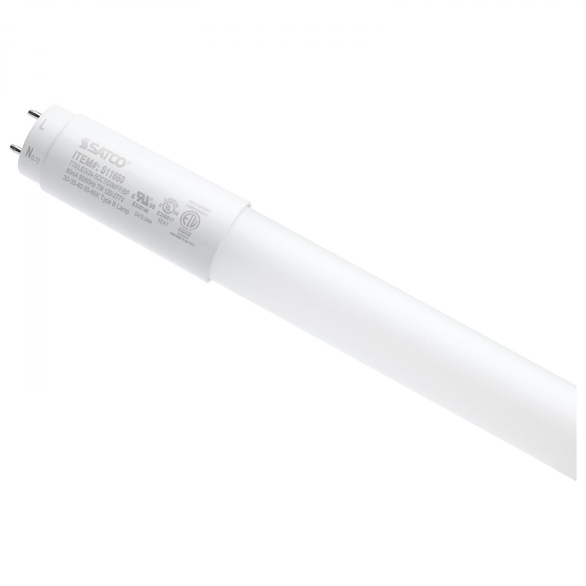 Satco S11664 11.5 Watt T8 LED 48 Inch 30K/35K/40K/50K/65K CCT Selectable Medium Bi Pin Base Type B Ballast Bypass 120-277 Volt Frost Finish