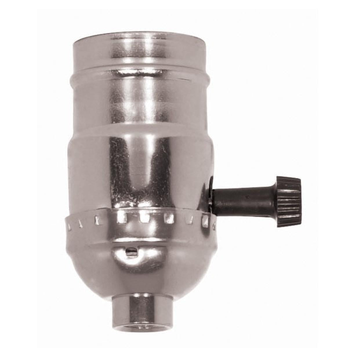 Satco 80-1098 3-Way (2 Circuit) Turn Knob Socket With Removable Knob 1/8 IPS Aluminum Nickel Finish 250W 250V With Set Screw