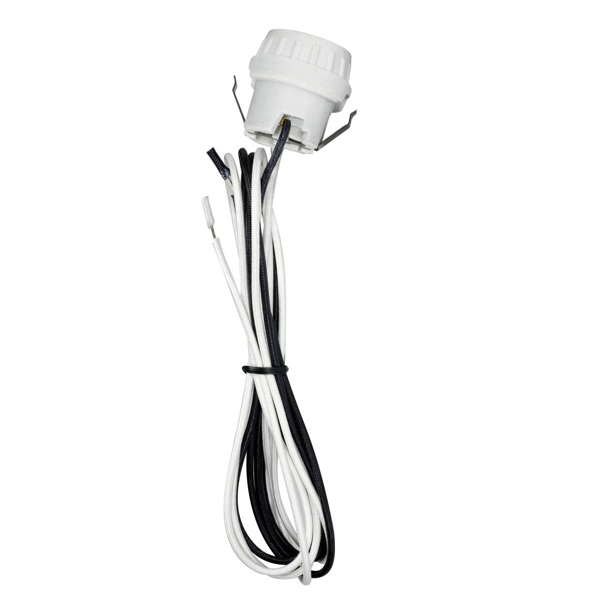 Satco 80-2370 Keyless Porcelain Socket With Double Snap-In Clip 60" High Temperature Leads Unglazed 660W 250V