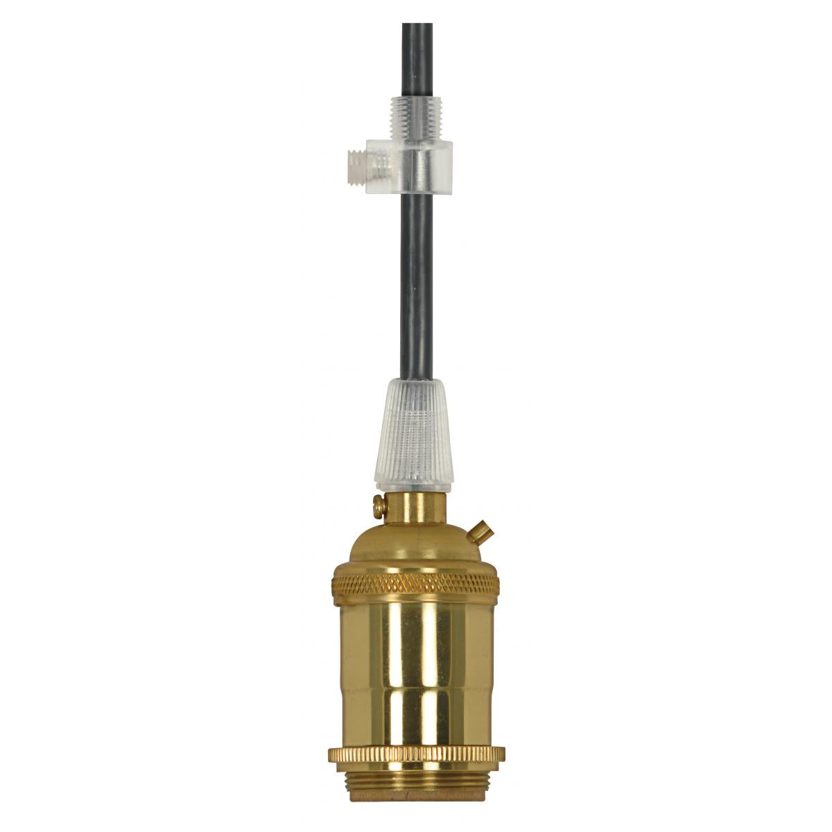Satco 80-2573 Medium base lampholder 4pc. Solid brass pre-wired Keyless 2 Uno rings 10ft. 18/3 SVT Black Cord Polished brass finish