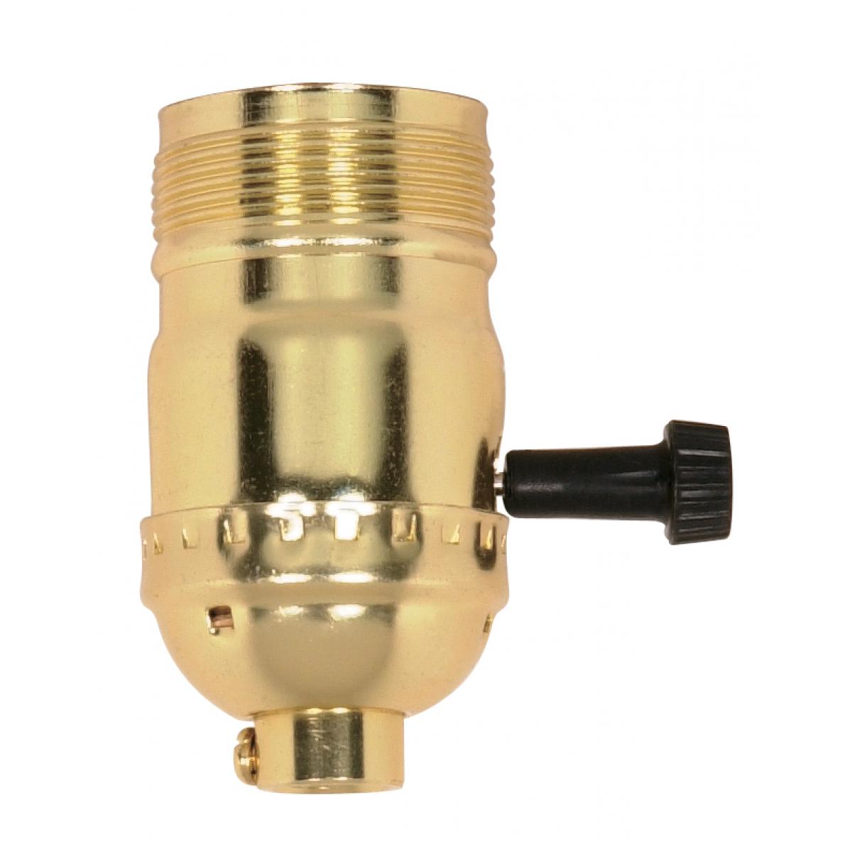 Satco 90-1410 3-Way (2 Circuit) Turn Knob Socket With Removable Knob 1/8 IPS Aluminum Brite Gilt Finish 250W 250V Uno Thread