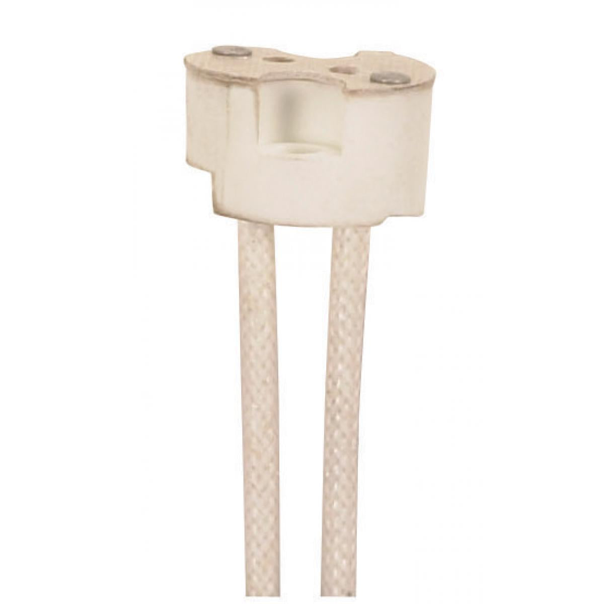 Satco 90-1590 6" Round Porcelain Halogen Socket G4-GX5.3-GY6.35 Base 12" SF-1 200C Leads 3/8" Height 11/16" Diameter 750W 250V