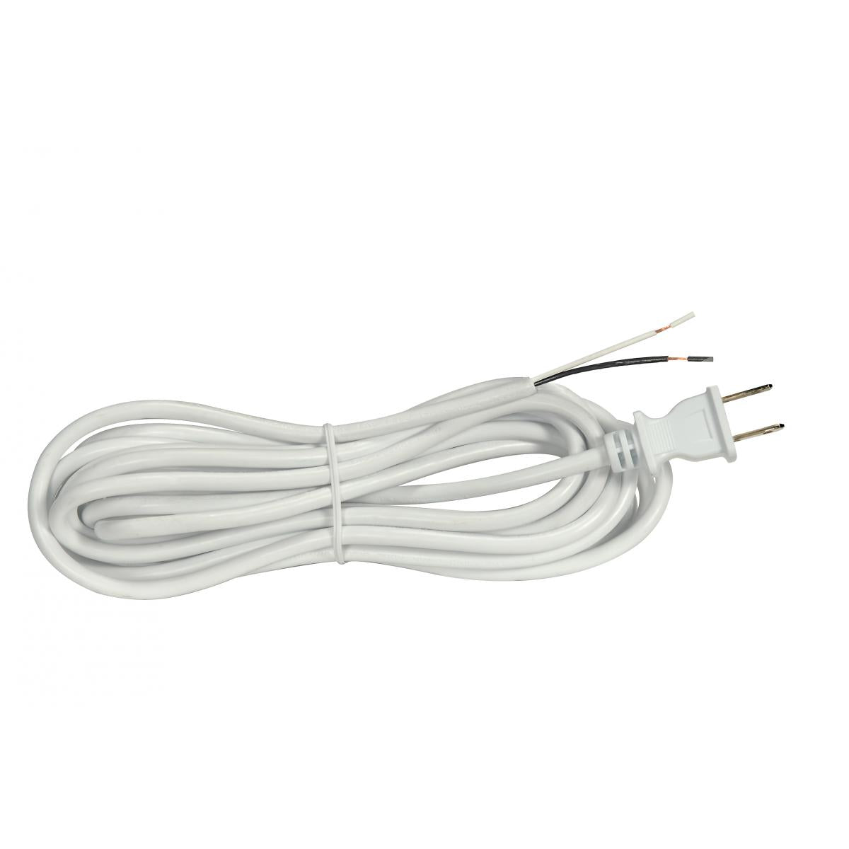 Satco 90-2574 15 Foot 18/2 SVT 105C Heavy Duty Cord Set White Finish 50 Carton 2 Prong Molded Plug Stripped And Slit