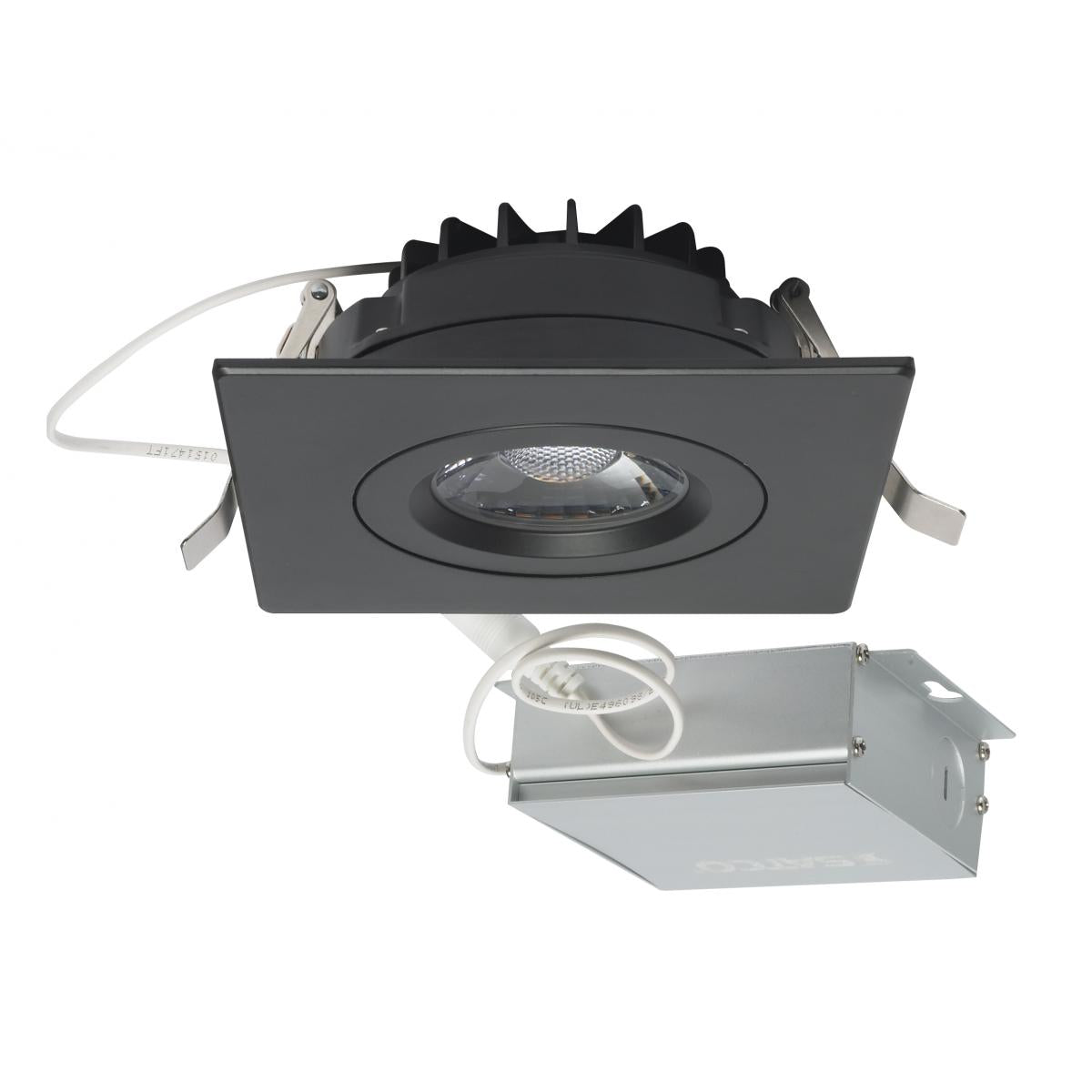 Satco S11622 12 watt LED Direct Wire Downlight Gimbaled 4 inch 3000K 120 volt Dimmable Square Remote Driver Black