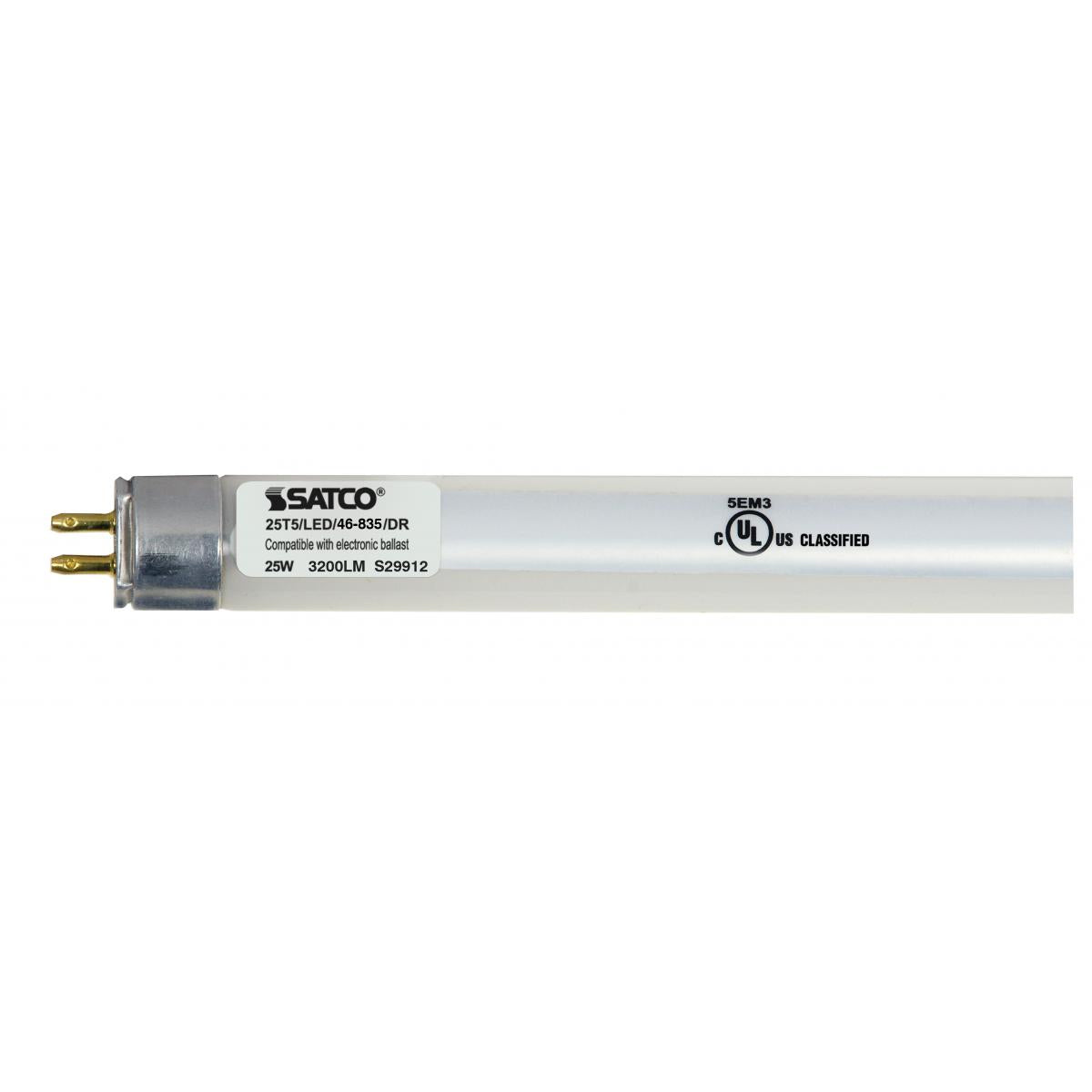 Satco S29912 25 Watt T5 LED Miniature bi-pin base 3500K 50000 Average rated hours 3500 Lumens Type A Ballast dependent