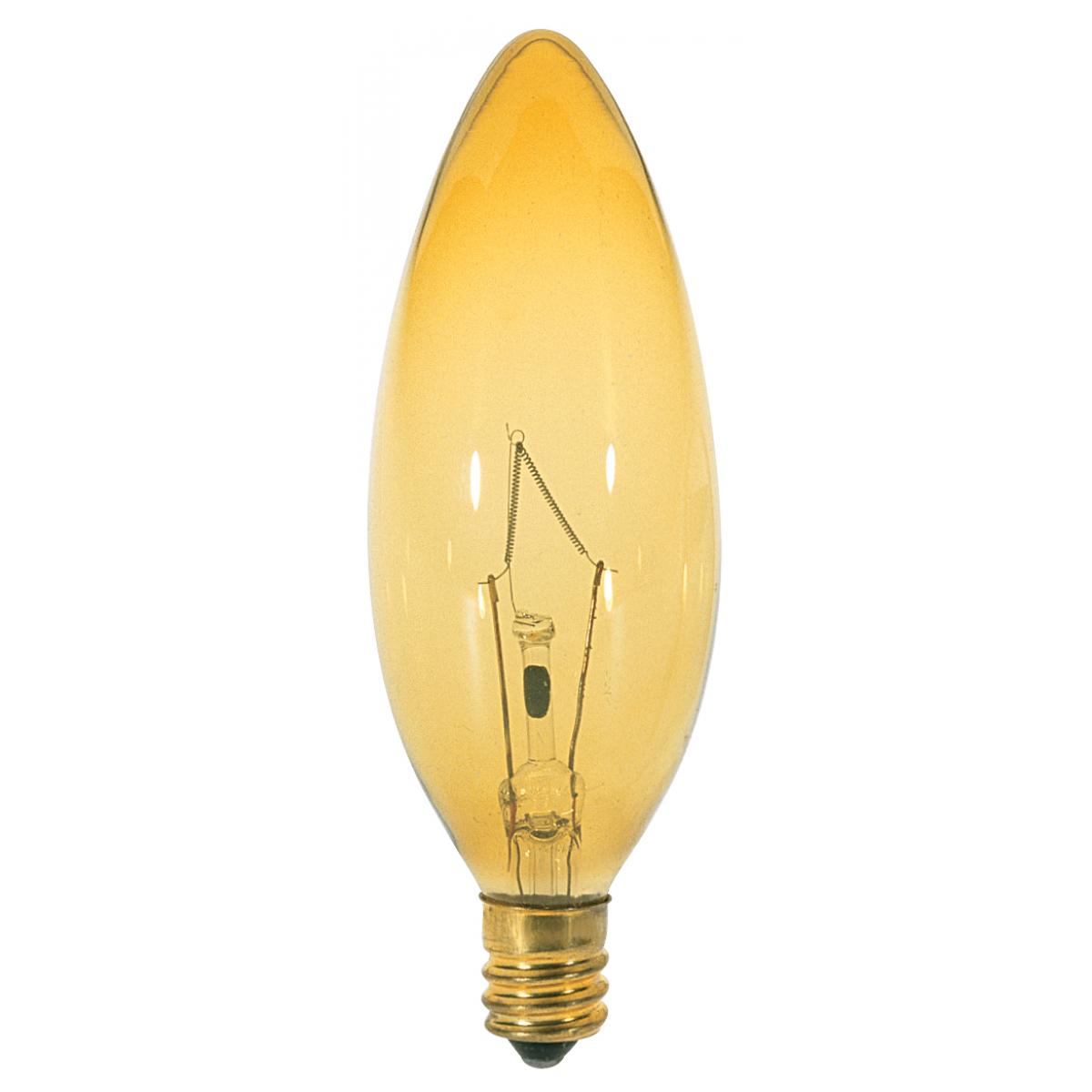 Satco S3818 40W 120V B9.5 Transparent Amber E12 Candelabra