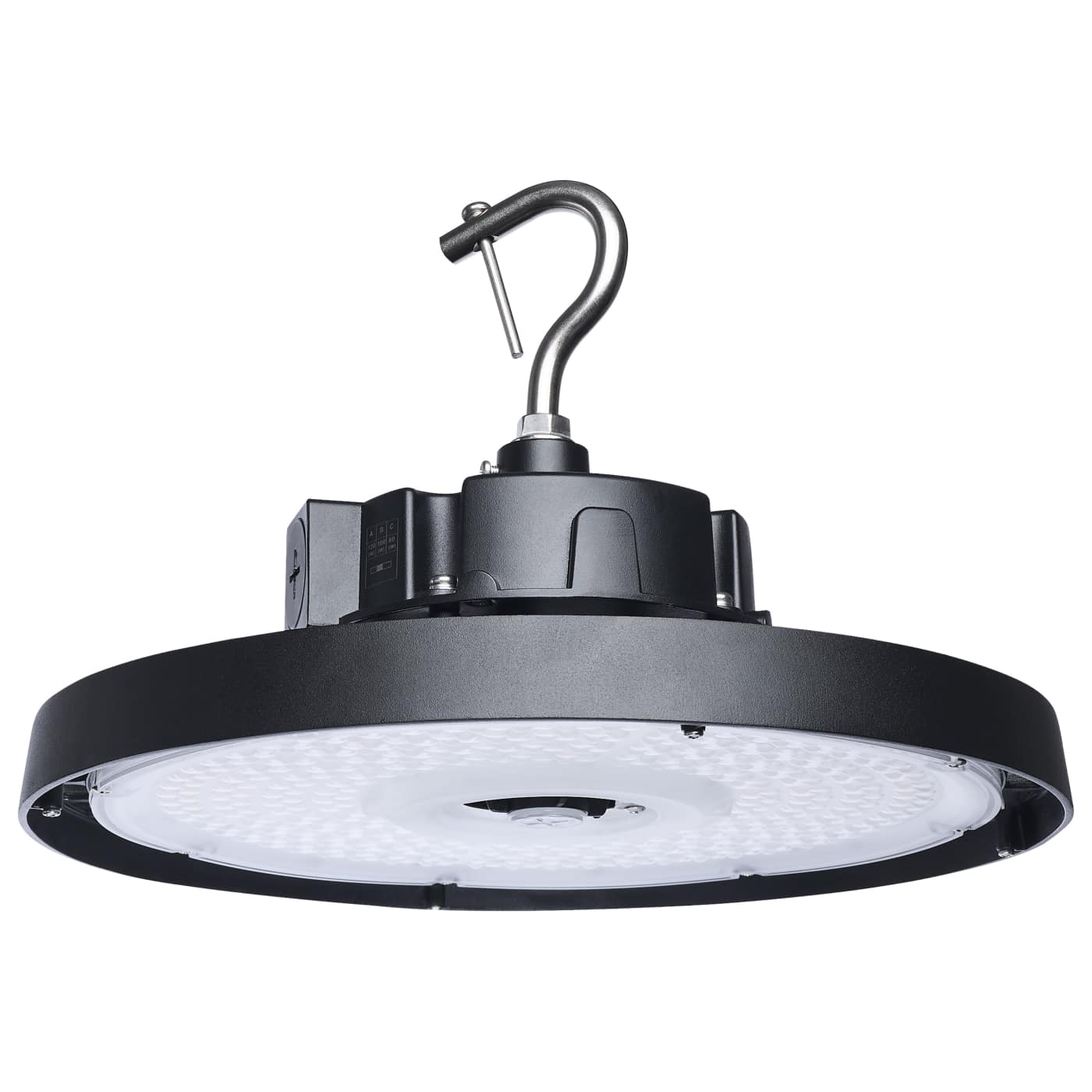 Satco 65-1520 120/100/80 Wattage Selectable LED UFO High Bay  3K/4K/5K CCT Selectable  60/80/100 Beam Angle Selectable  Black Finish  120-347 Volt