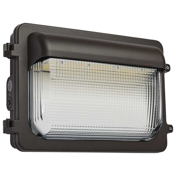 Satco 65-887 LED Low Profile Wall Pack Wattage 70/85/100W and CCT 3K/4K/5K Selectable  Photocell  Emergency Battery  Bronze Finish