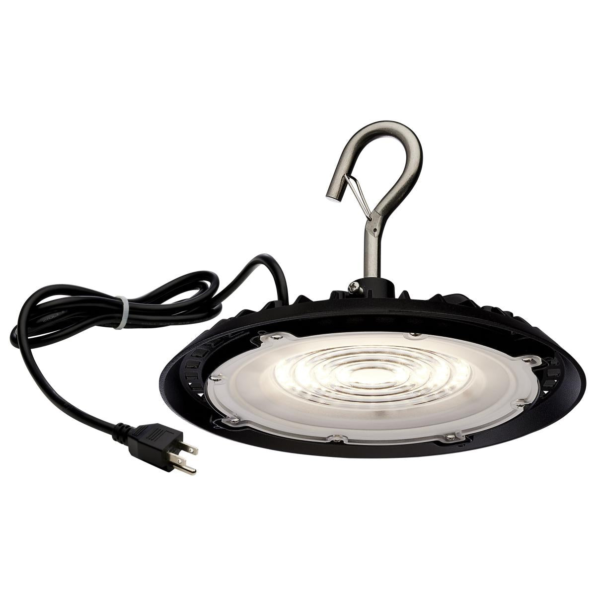 Satco 65-964 80 Watt Hi-Pro Shop Light with Plug 8" Dia. 4000K Black Finish 120 Volt