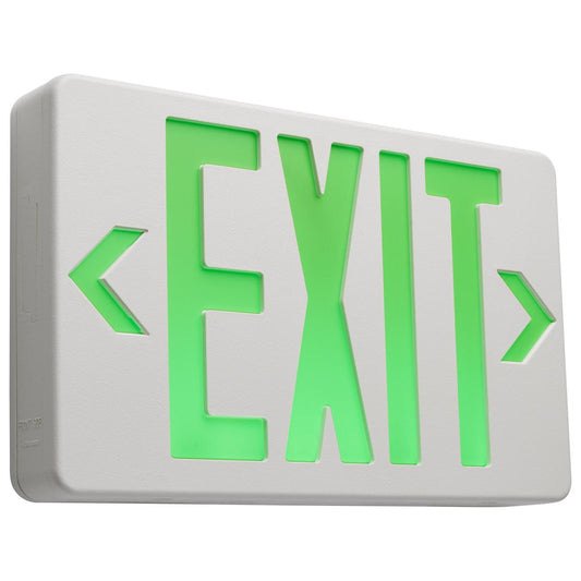 Satco 67-100 Green LED Exit Sign, 90min Ni-Cad backup, 120/277V, Single/Dual Face, Universal Mounting