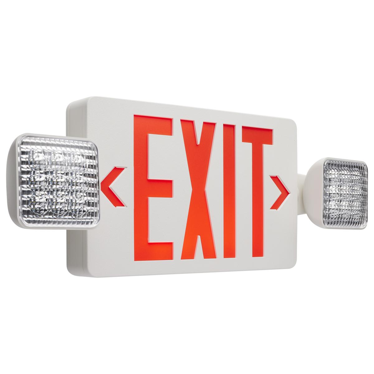 Satco 67-121 Combination Red Exit Sign/Emergency Light, 90min Ni-Cad backup, 120/277V, Dual Head, Single/Dual Face, Universal Mounting