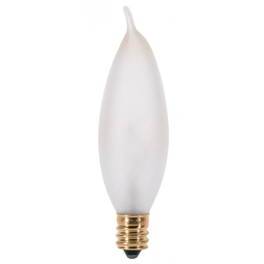 Satco A3677 15W TT CAND FR 130V 15 Watt CA8 Incandescent; Frost; 2500 Average rated hours; 90 Lumens; Candelabra base; 130 Volt