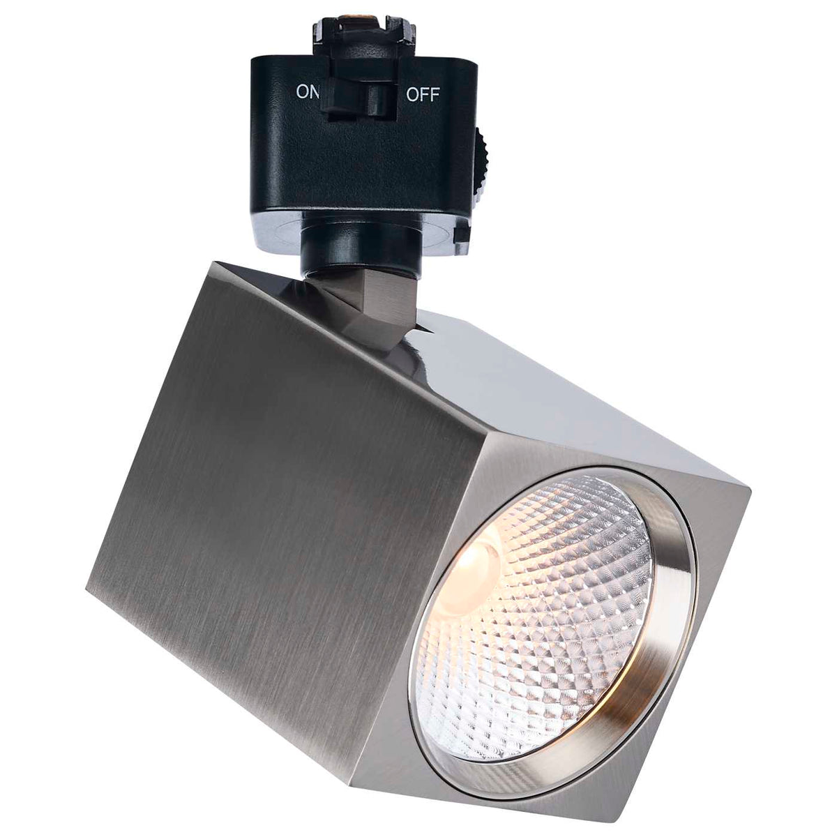 Satco JH5053 8 Watt LED Track Head  2700K/3000K/3500K/4000K/5000K CCT Selectable  Dim to Warm  J Style  36 Degree Beam Angle  120 Volt  Brushed Nickel  Square