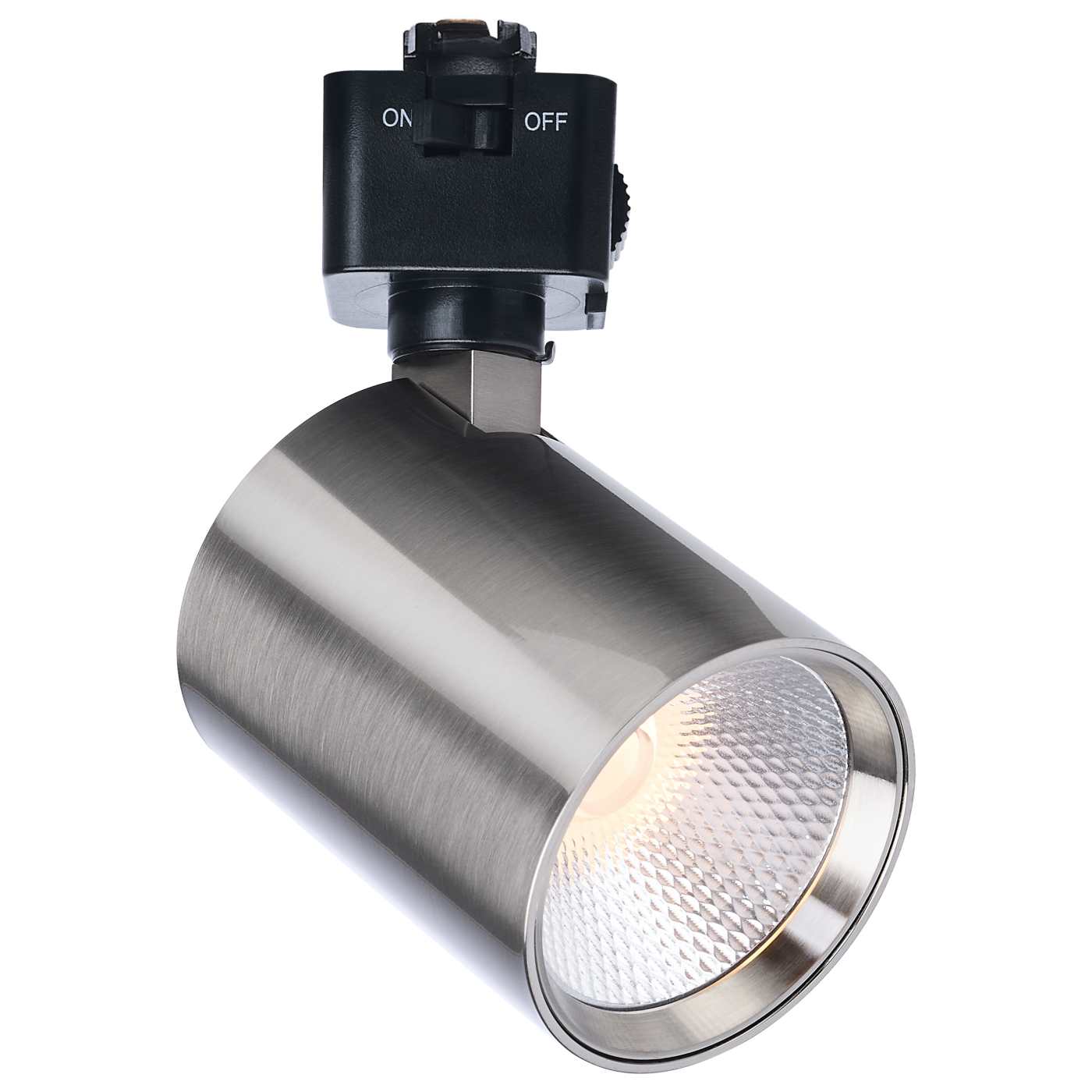Satco JH5066 8 Watt LED Track Head  2700K/3000K/3500K/4000K/5000K CCT Selectable  Dim to Warm  J Style  48 Degree Beam Angle  120 Volt  Brushed Nickel  Round