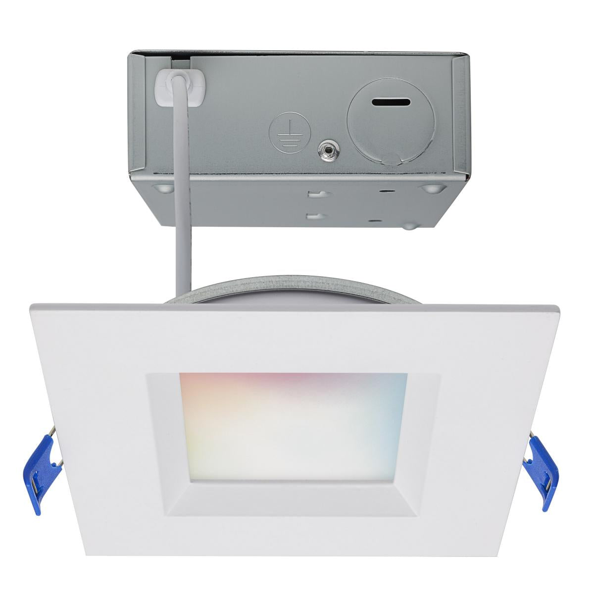 Satco S11565 9 Watt LED Direct Wire Low Profile Regress Baffle Downlight 4 Inch Square Starfish IOT Tunable White and RGB 120 Volt 90 CRI White Finish