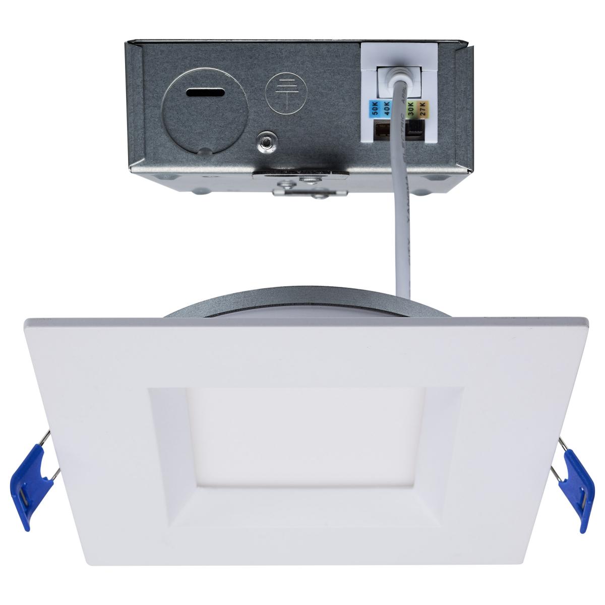 Satco S11873 15 Watt LED Low Profile Regress Baffle Downlight 6 Inch Remote Driver CCT Selectable Square Shape White Finish 120 Volt