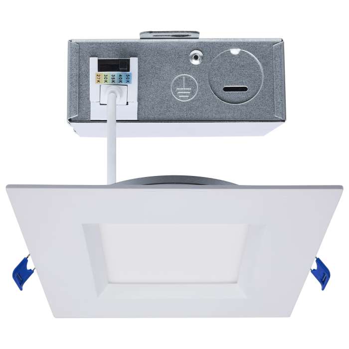 Satco S11873R1 12WLED/DW/6/CCT-SEL/SQ/RD/WH 12 Watt LED Direct Wire Downlight Slimfit Smooth Baffle 6 Inch CCT Selectable Square Remote Driver White Finish