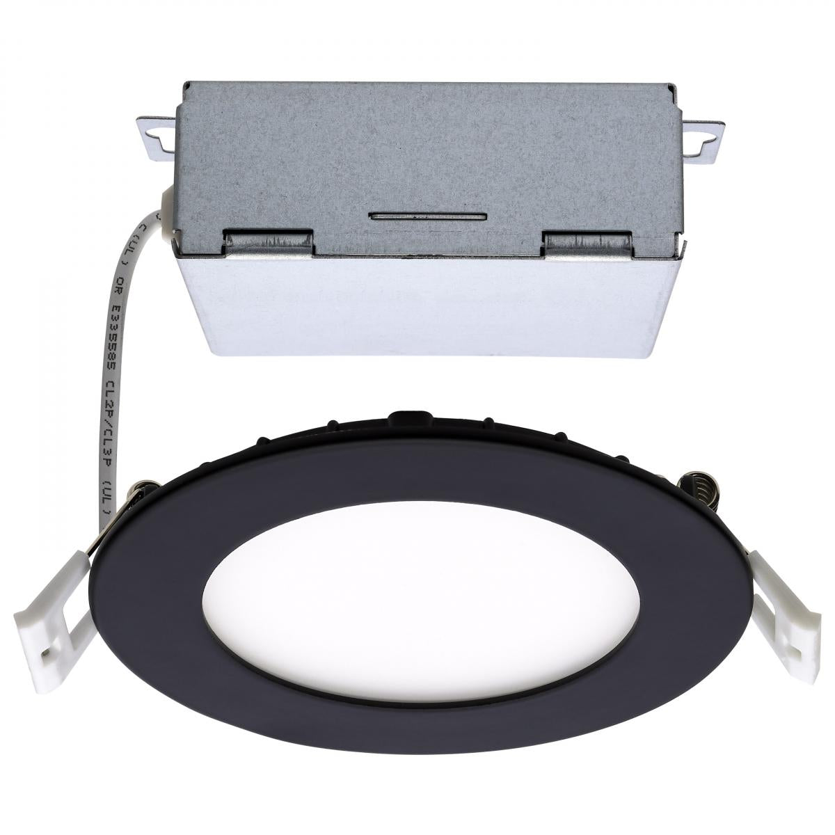 Satco S11874 10 Watt LED Direct Wire Downlight Edge-lit 4 inch CCT Selectable 120 volt Dimmable Round Remote Driver Black Finish