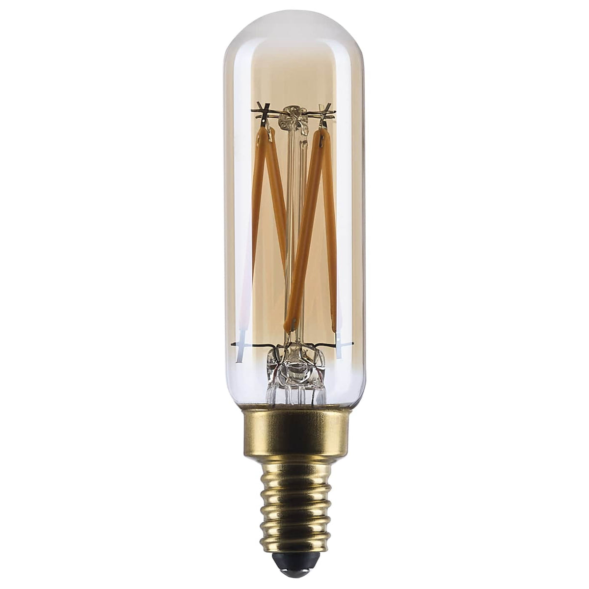 Satco S14216 3.5 Watt T6 LED  2000K CCT  Candelabra Base  Clear Glass  Amber Straight Filament  Dimmable  120 Volt