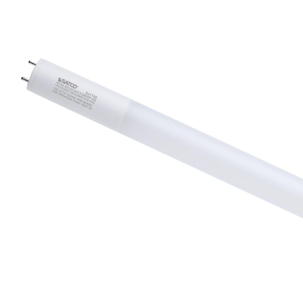 Satco S21760 10 Watt T8 LED 24-Inch 30K/35K/40K/50K/65K CCT Selectable G13 Base Ballast Type A/B Frost Finish 120-277 Ranged Voltage