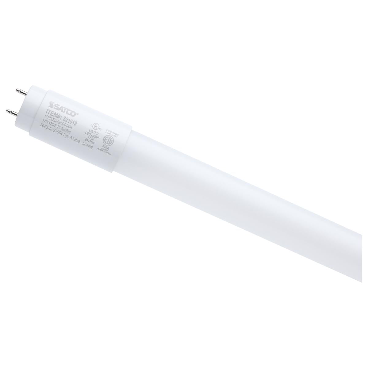 Satco S21919 17 Watt 4 Foot T8 LED G13 Base 30K/35K/40K/50K/65K CCT Selectable Type A Frost