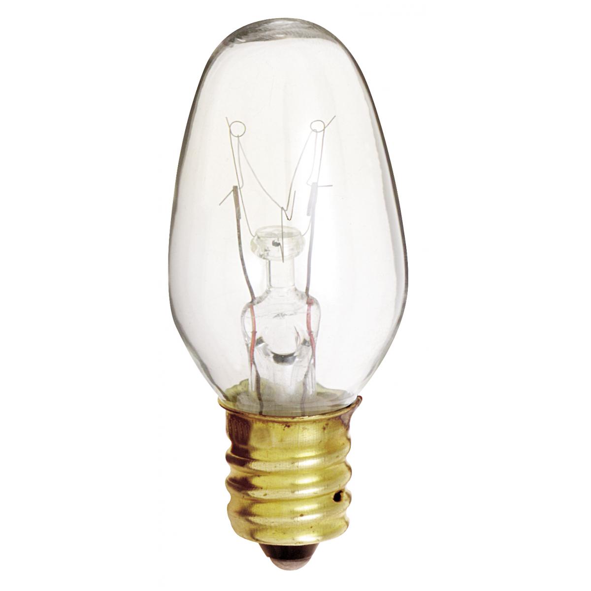 Satco S4726 7C7/W 7 Watt C7 Incandescent White 3000 Average rated hours 28 Lumens Candelabra base 120 Volt 4-Card