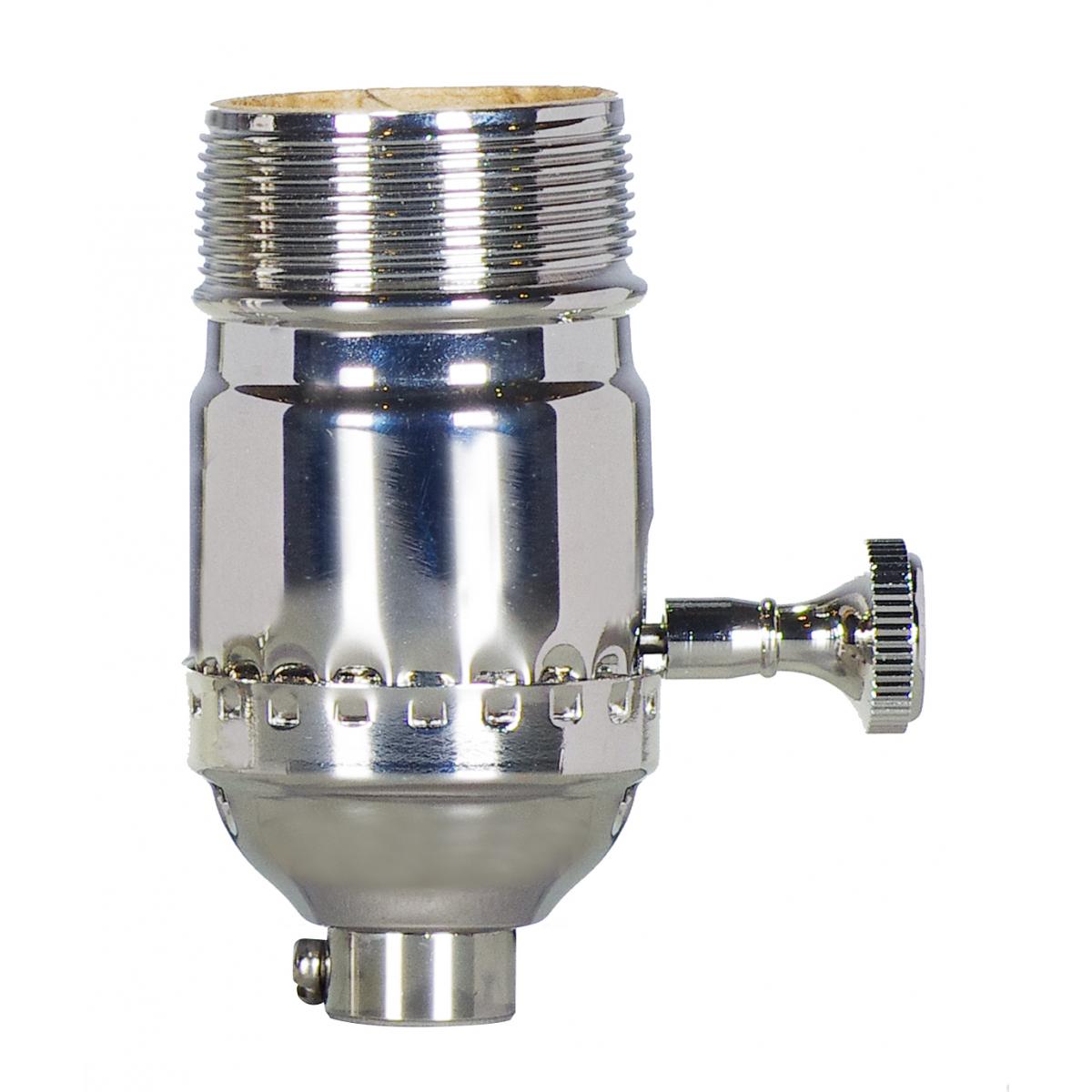 Satco 80-1041 On-Off Turn Knob Socket with Removable Knob 1/8 IPS 3 Piece Stamped Solid Brass Polished Nickel Finish 250W 250V Uno Thread