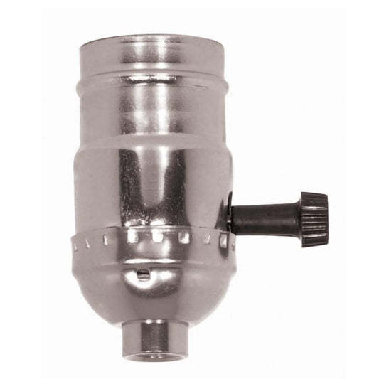 Satco 80-1098 3-Way (2 Circuit) Turn Knob Socket With Removable Knob 1/8 IPS Aluminum Nickel Finish 250W 250V With Set Screw