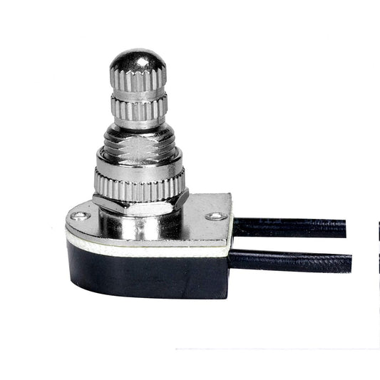 Satco 80-1133 On-Off Metal Rotary Switch 3/8" Metal Bushing Single Circuit 6A-125V, 3A-250V Rating Nickel Finish