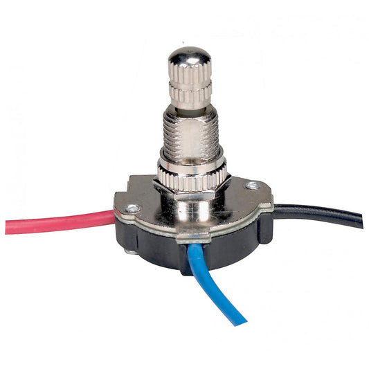 Satco 80-1139 3-Way Metal Rotary Switch, Metal Bushing, 2 Circuit, 4 Position(L-1, L-2, L1-2, Off). Rated: 6A-125V, 3A-250V