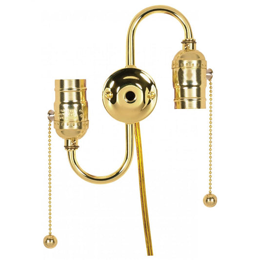 Satco 80-1268 Twin Pull Chain Brite Gilt with End Ball 14" 18/2 SPT-2 105C Clear Gold Wire 18 AWM 105C 7" Centers 1/8 IP Top and 1/8 IP