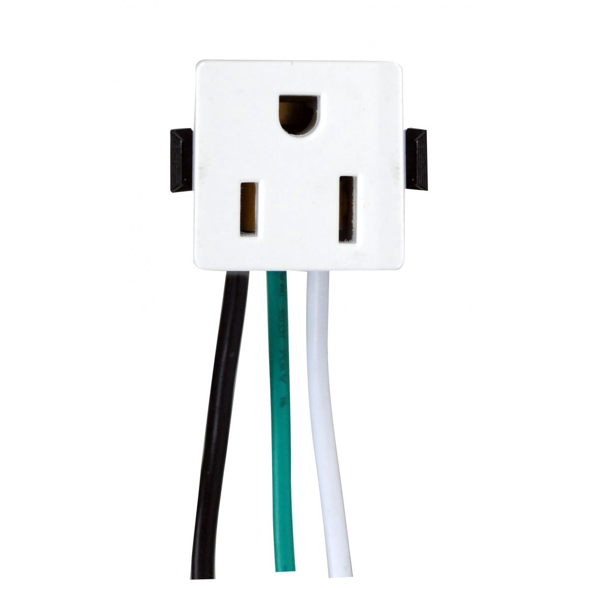 Satco 80-1408 3 Wire, 2 Pole Snap-In Convenience Outlet, Opening Size: 1'' x 1'' x 1'' Rated: 15A-125V