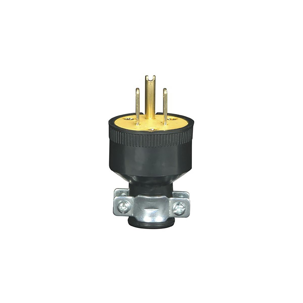 Satco 80-1688 Black 3 Prong Rubber Plug With Metal Grip Ground 18/3-SVT Round Wire 15A-125V