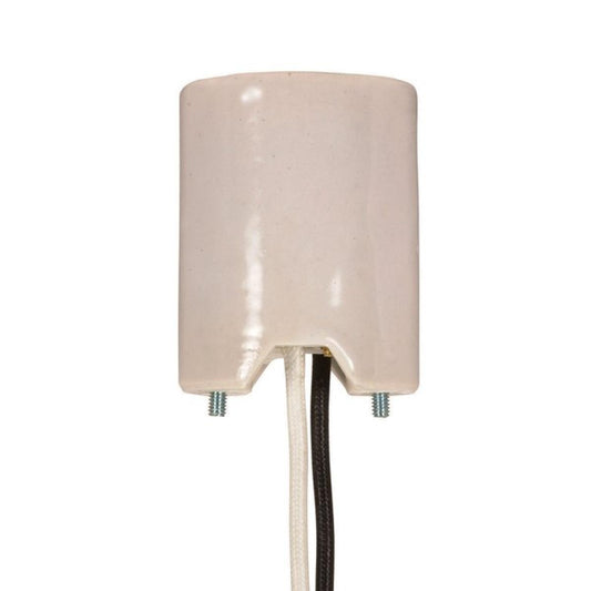 Satco 80-2093 Keyless Porcelain Mogul Socket, Mounting Screws Held Captive, 2 Wireways, 1/2" Strip Leads