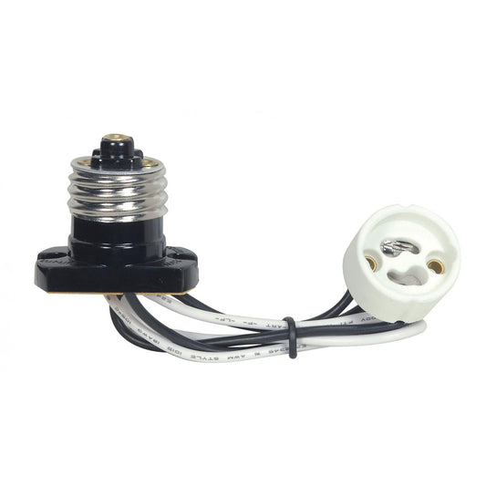Satco 80-2368 Brown Medium Based Phenolic E26 Flanged Adapter To GU10 10" 18GA 105C Leads 1/2" Overall Extension 660W 250V