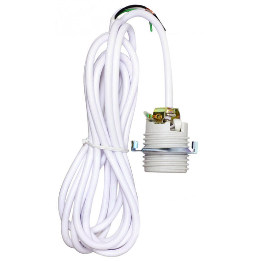 Satco 80-2369 Keyless Threaded Porcelain Socket With 1/4 IP Cap And Ring / Strain Relief 12" Leads Unglazed 660W 250V