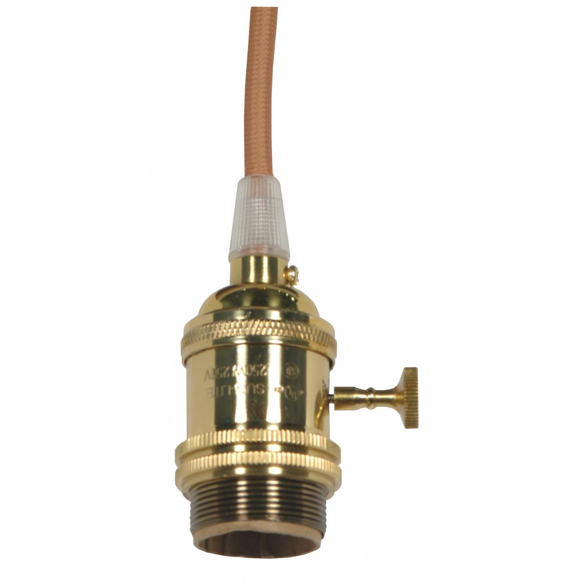 Satco 80-2436 Medium base lampholder 4pc. Solid brass prewired On/Off Uno ring 10ft. 18/2 SVT Gold Cord Antique brass finish