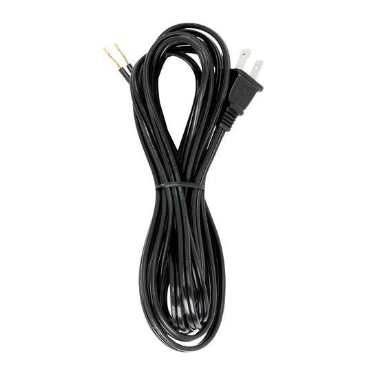 Satco 90-1415 12 Foot 18/2 SPT-2 105C Cord Set Black Finish 72" Hank 150 Carton Molded Polarized Plug Tinned Tips 3/4" Strip With 2" Slit