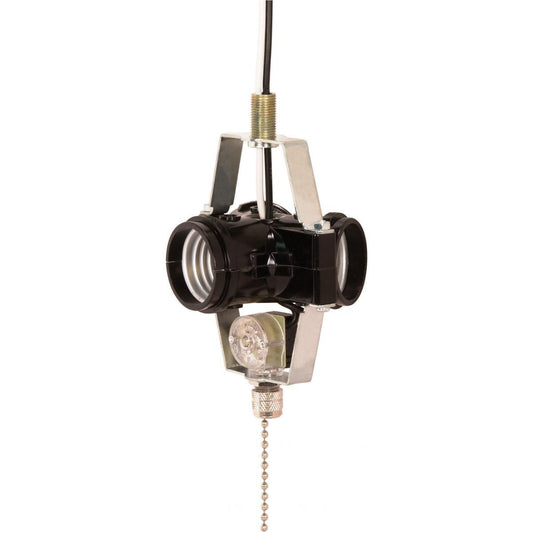 Satco 90-1587 3-Light Cluster Socket On-Off Nickel Pull Chain 8" AWM B/W Leads 105C 660W 250V