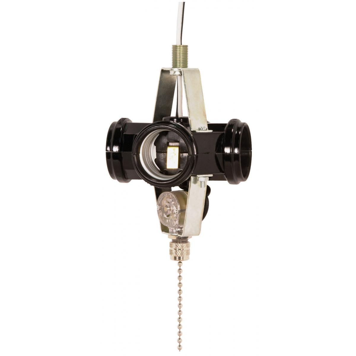 Satco 90-1588 4-Light Cluster Socket On-Off Nickel Pull Chain 7" AWM B/W Leads 105C 660W 250V