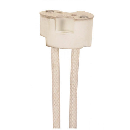 Satco 90-1590 6" Round Porcelain Halogen Socket G4-GX5.3-GY6.35 Base 12" SF-1 200C Leads 3/8" Height 11/16" Diameter 750W 250V