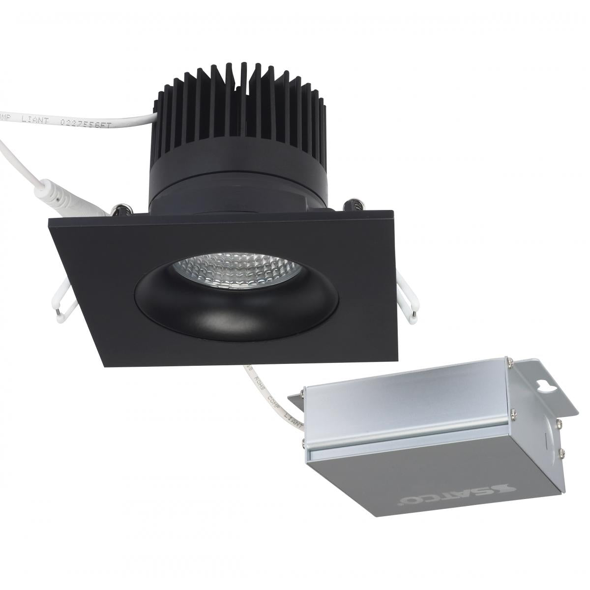 Satco S11628 12 watt LED Direct Wire Downlight Gimbaled 3.5 inch 3000K 120 volt Dimmable Square Remote Driver Black
