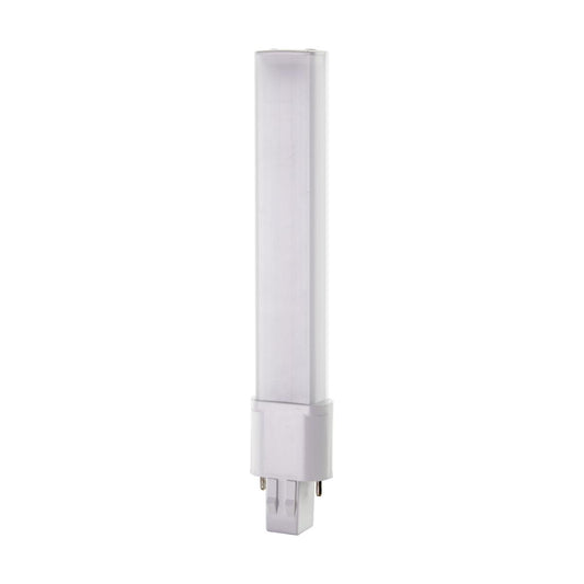 Satco S28729 6 Watt LED PL 2-PIN 5000K 600 Lumens GX23 base 50000 Average rated hours 360 deg. Beam Angle 120-277 Volt Type B Ballast Bypass